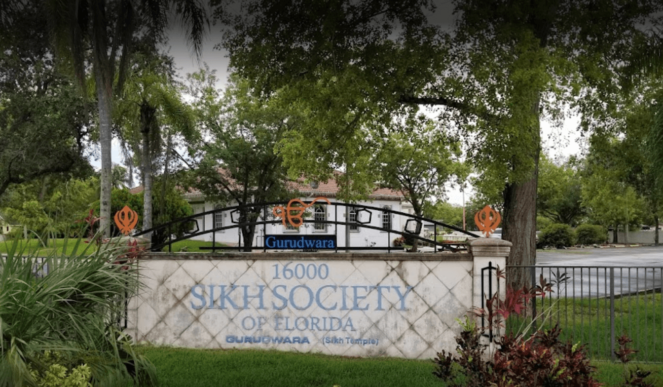 Sikh Society of Florida Gurudwara entrance sign